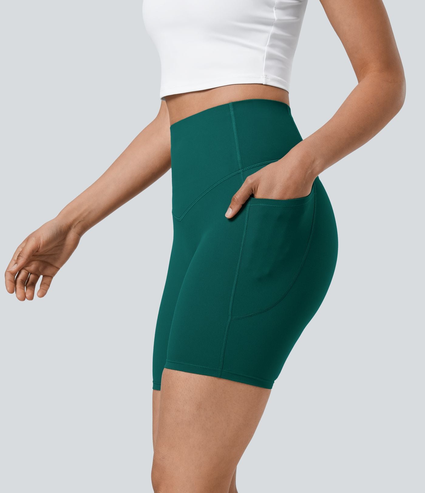 Short cycliste 17,5 cm d'entraînement gainant taille haute avec poches Halara UltraSculpt™