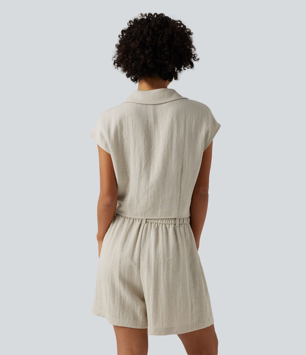 Chemise décontractée manches courtes froncée
