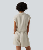 Chemise décontractée manches courtes froncée