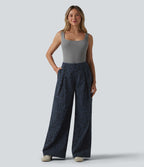 Pantalon large décontracté imprimé léopard taille mi-haute avec poches