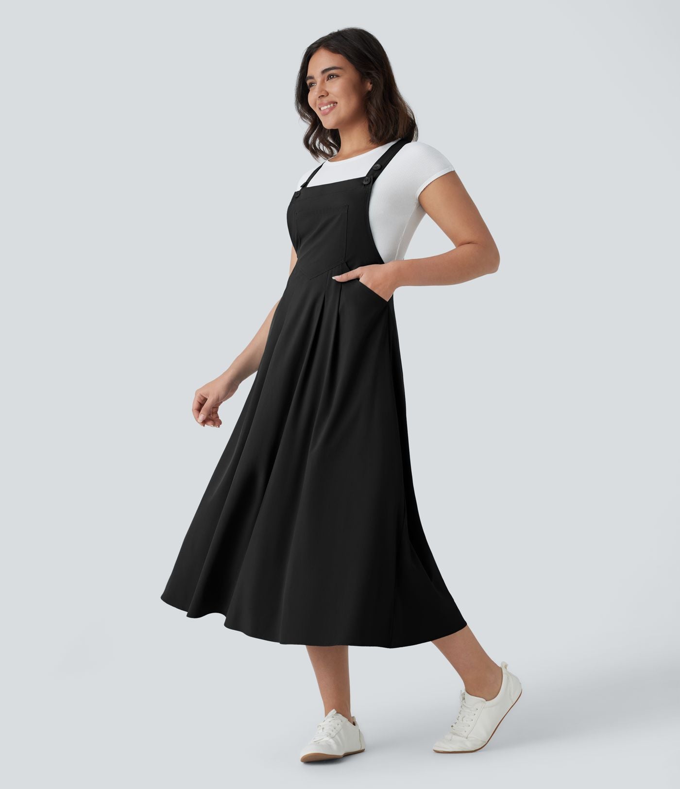 Robe mi-longue décontractée fluide Breezeful™ séchage rapide avec bretelles ajustables, boutons et poches multiples