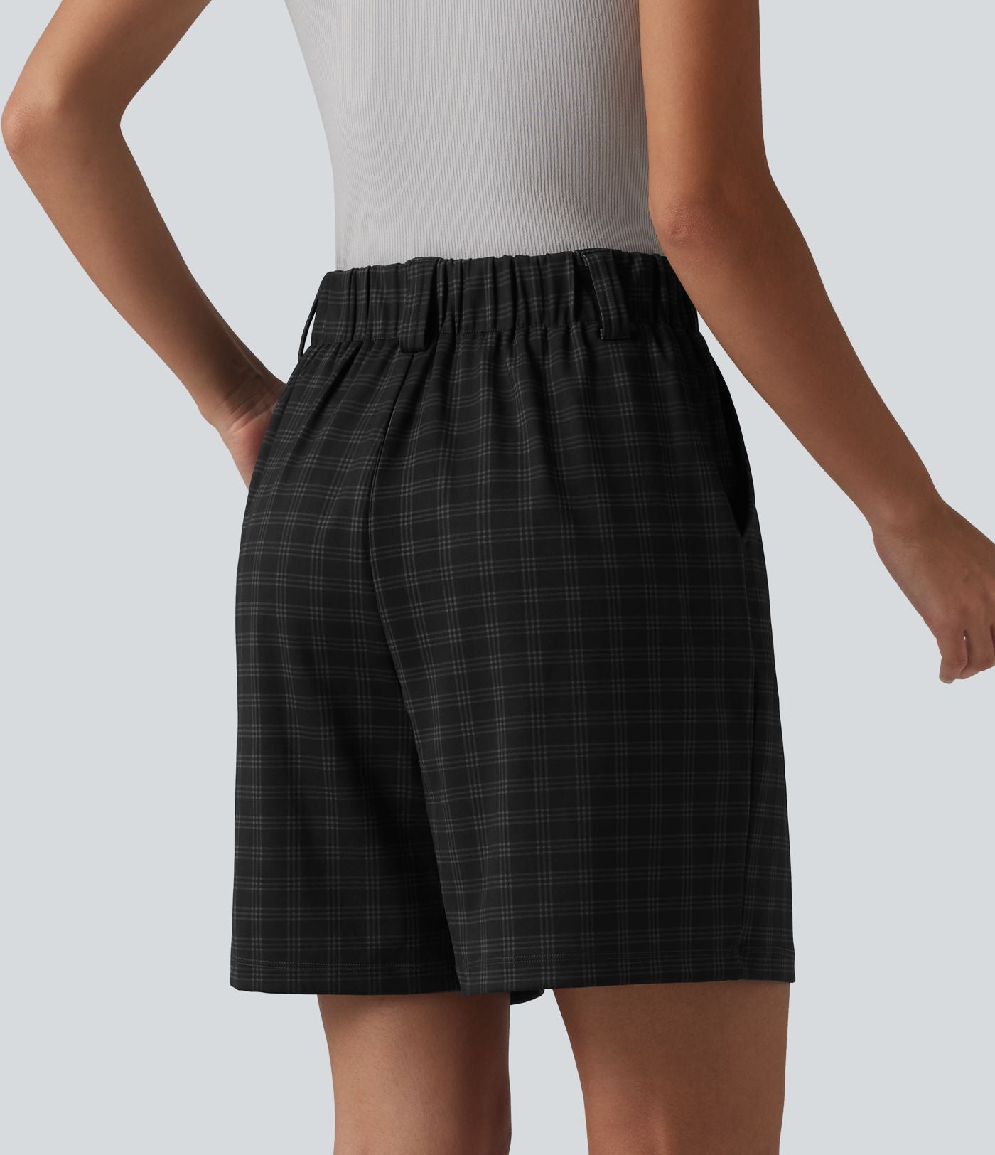 Short de travail ample à carreaux taille haute avec poches