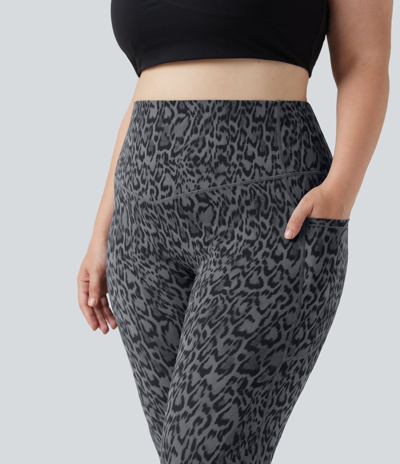 Legging de yoga grande taille Halara UltraSculpt™ taille haute gainant imprimé léopard avec poches
