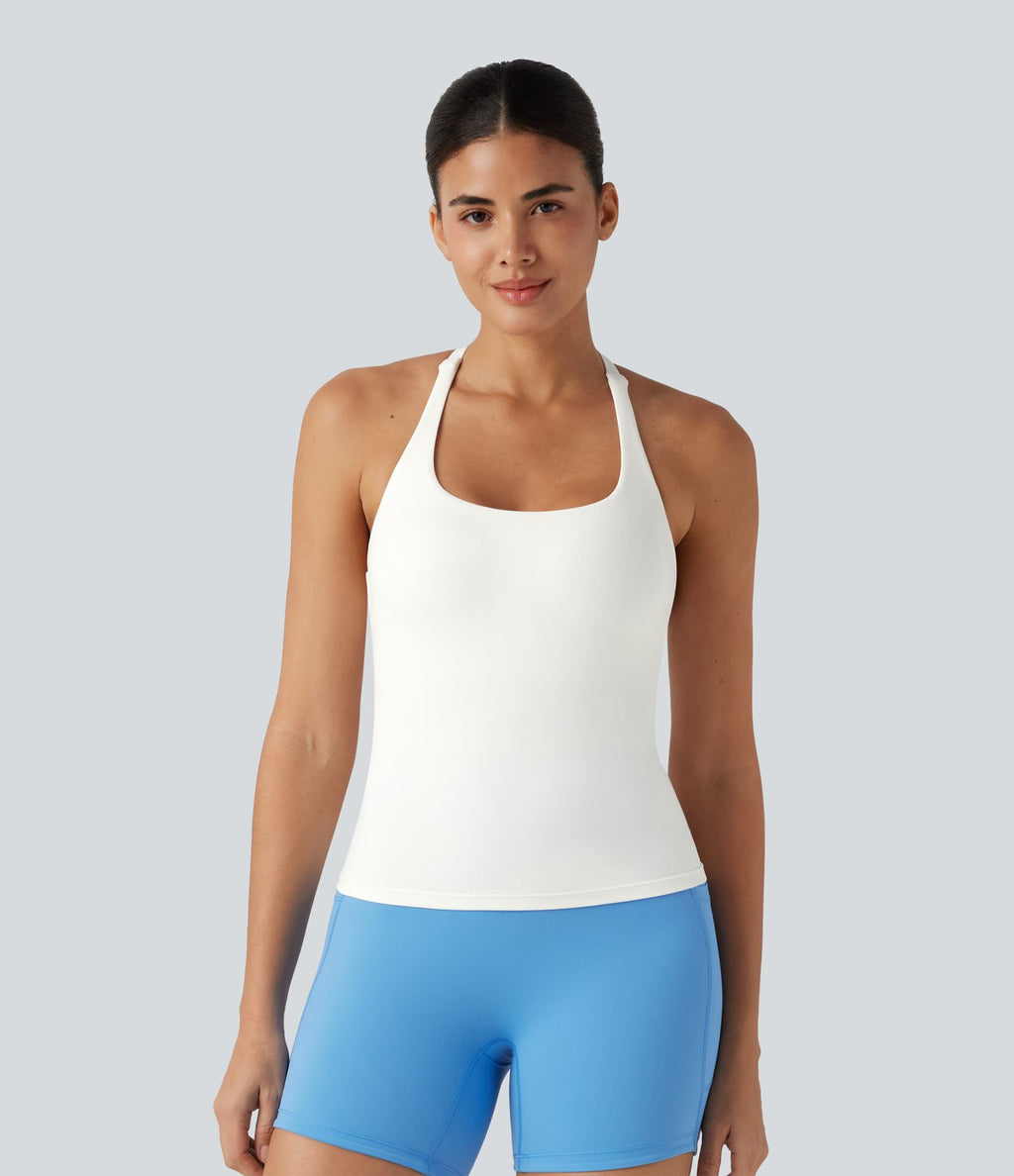 Débardeur de running croisé dos nu, brassière intégrée — version longue — bonnets A à D