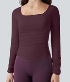 Haut de sport entraînement SoftlyZero™ Airy col carré manches longues froncé effet frais InstantCool