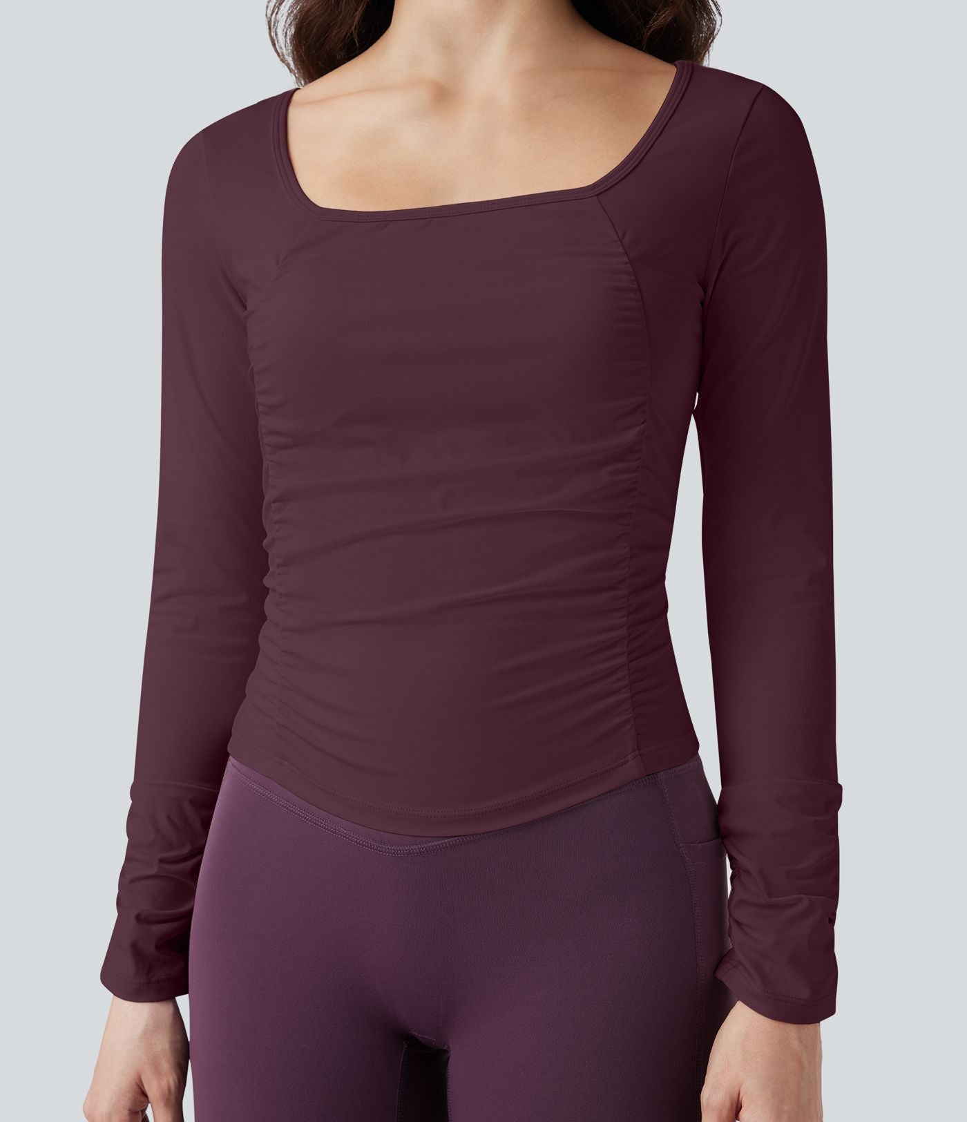 Haut de sport entraînement SoftlyZero™ Airy col carré manches longues froncé effet frais InstantCool