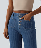 Jean droit court décontracté Halara Flex™ rayé taille haute avec poches