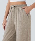 Pantalon large décontracté taille haute avec cordon de serrage et poches latérales