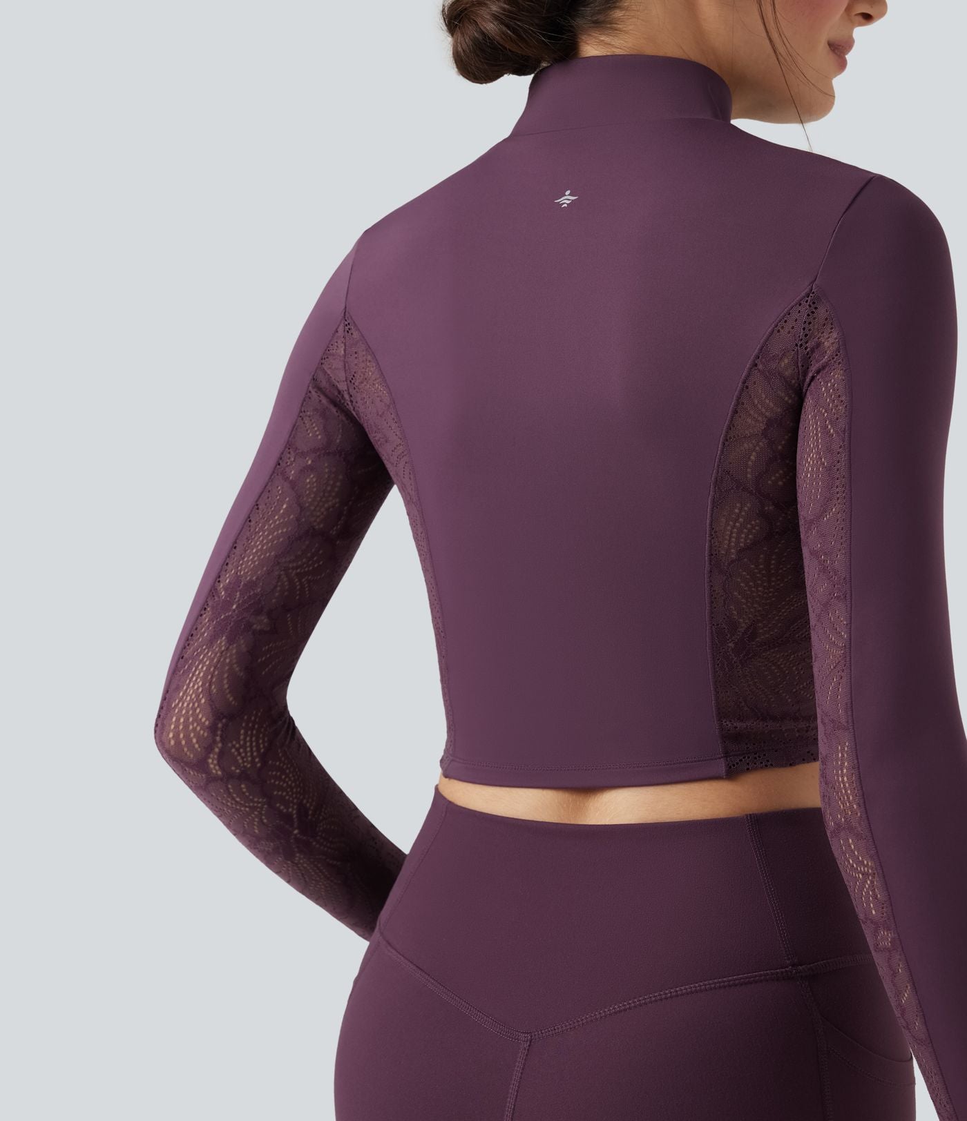 Veste de yoga SoftlyZero™ dentelle contrastante double zip à trous pouces - UPF50+