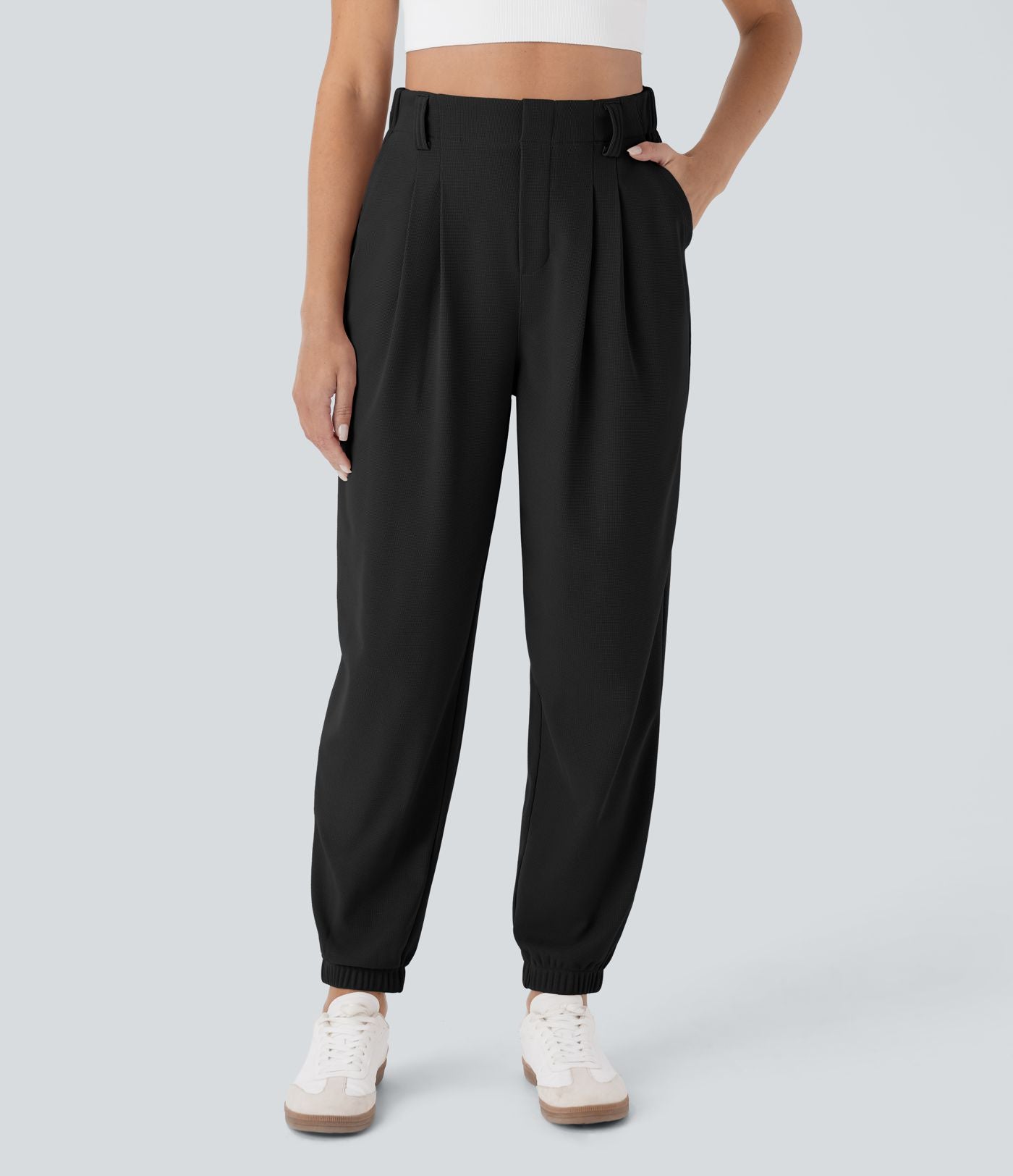 Pantalon de jogging décontracté taille haute fuselé en tissu gaufré avec poche latérale