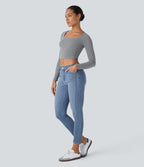 Jean skinny 7/8 décontracté taille basse Halara Flex™ avec poches zippées