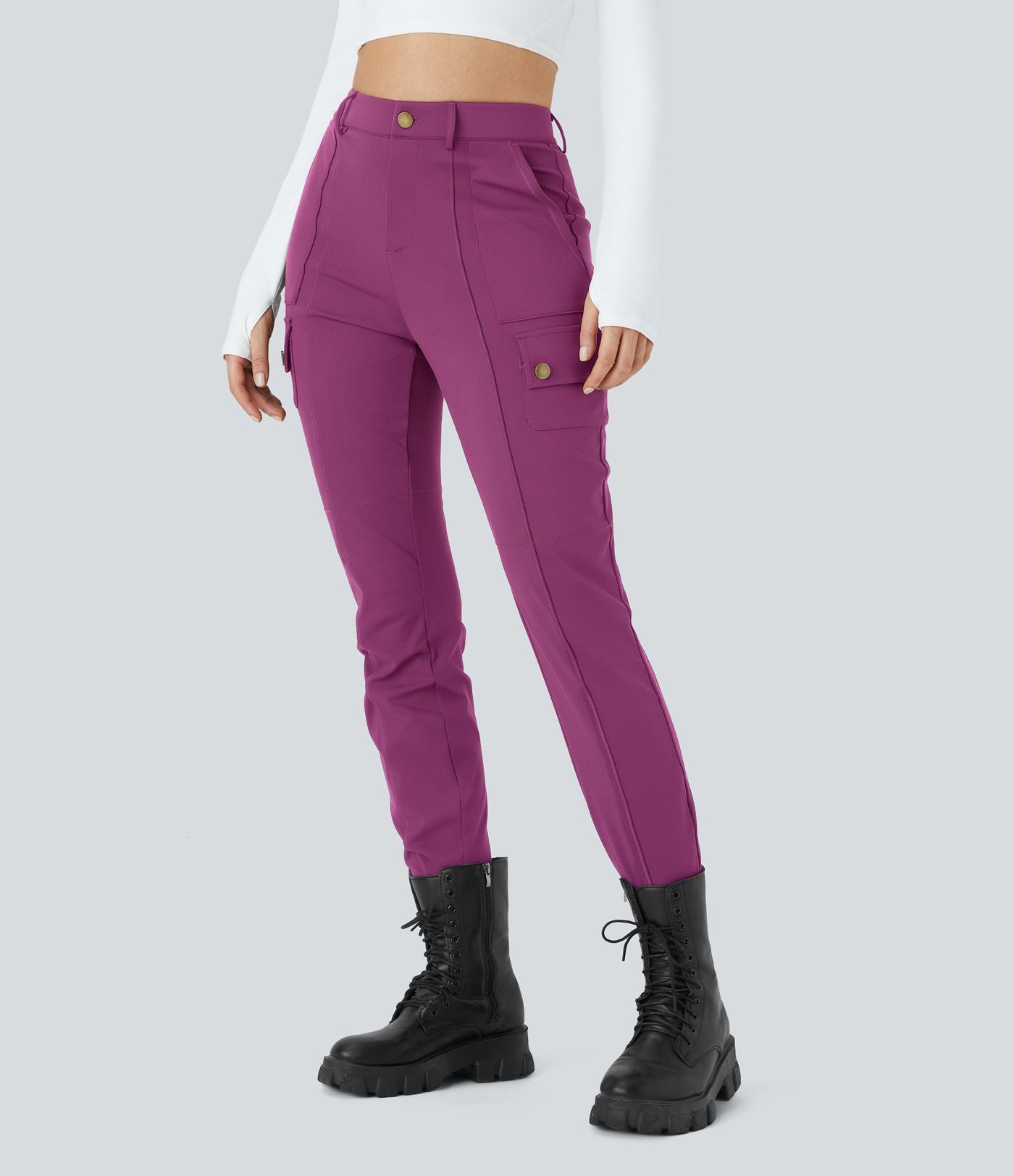 Pantalon cargo ajusté uni taille haute DayStretch avec poches zippées
