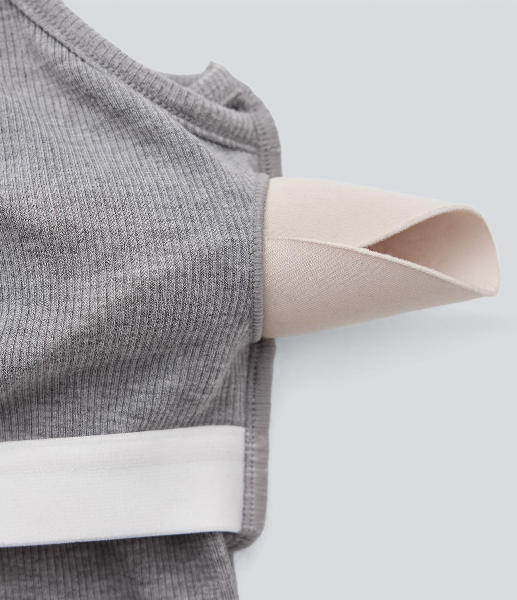 Débardeur de yoga crop top côtelé extensible respectueux de la peau