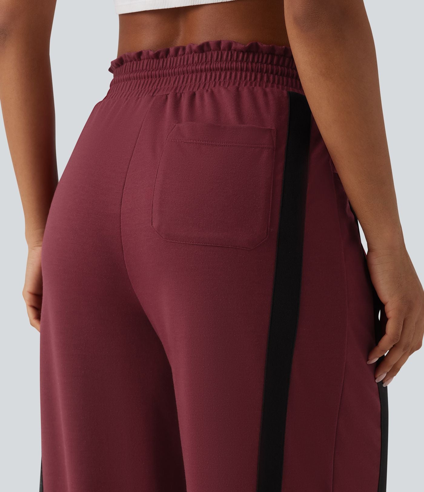 Pantalon de jogging casual large color block taille haute avec cordon de serrage, ourlet courbe et poches
