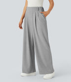 Pantalon Tailleur Large Fluide Halara Flex™ Gaufré Taille Haute Poches Latérales