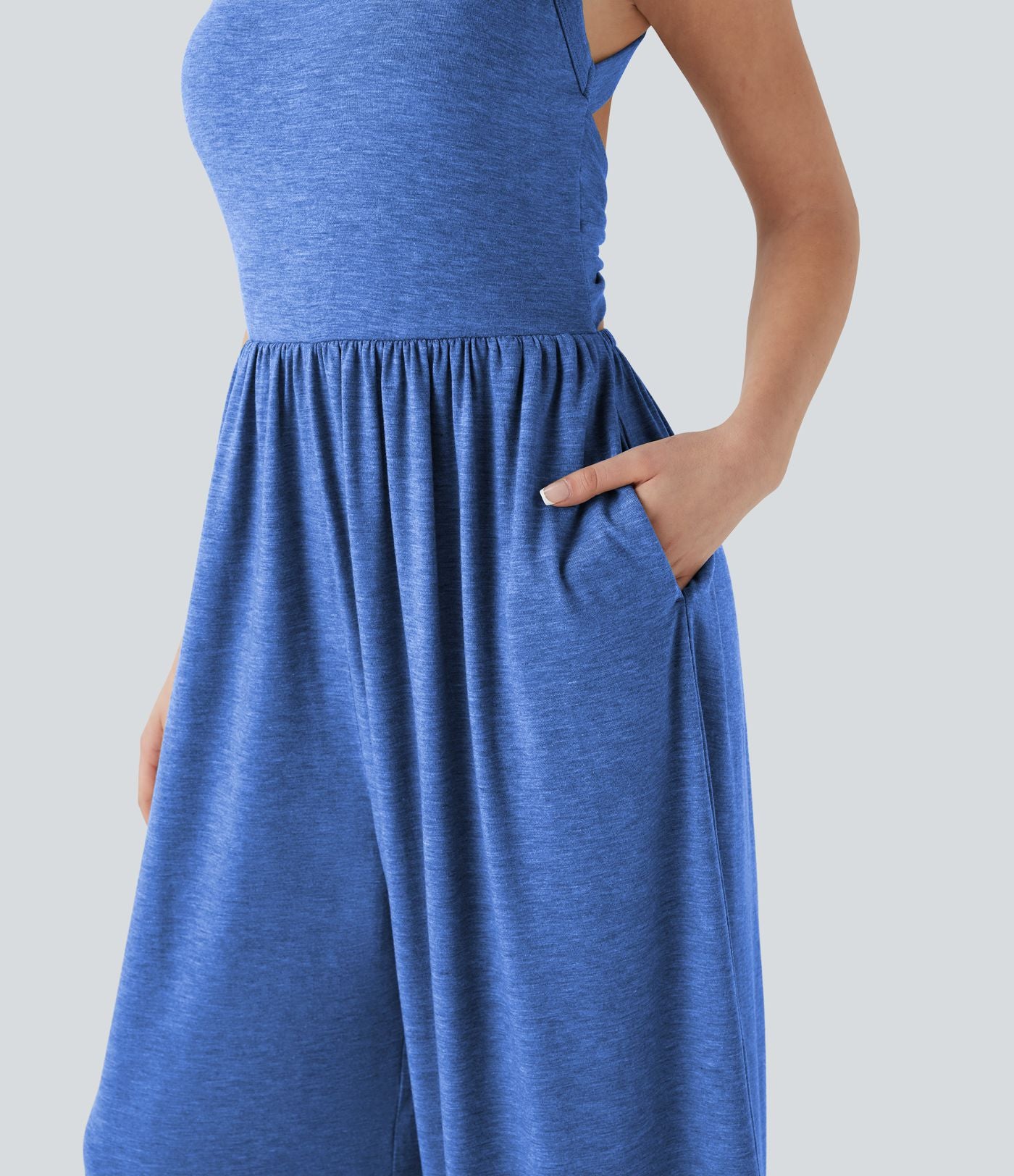 Combinaison décontractée dos nu torsadée large fluide avec brassière intégrée et poches - Easy Peasy Edition