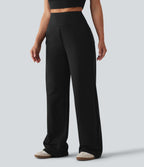 Jogging casual large coton taille haute avec poches
