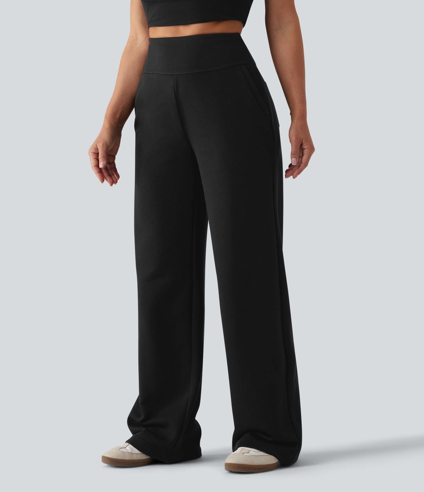 Jogging casual large coton taille haute avec poches