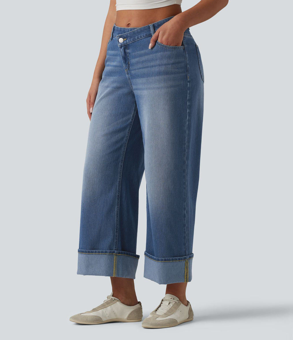 Jean large Halara Flex™ taille mi-haute asymétrique avec ourlet retroussé et poches