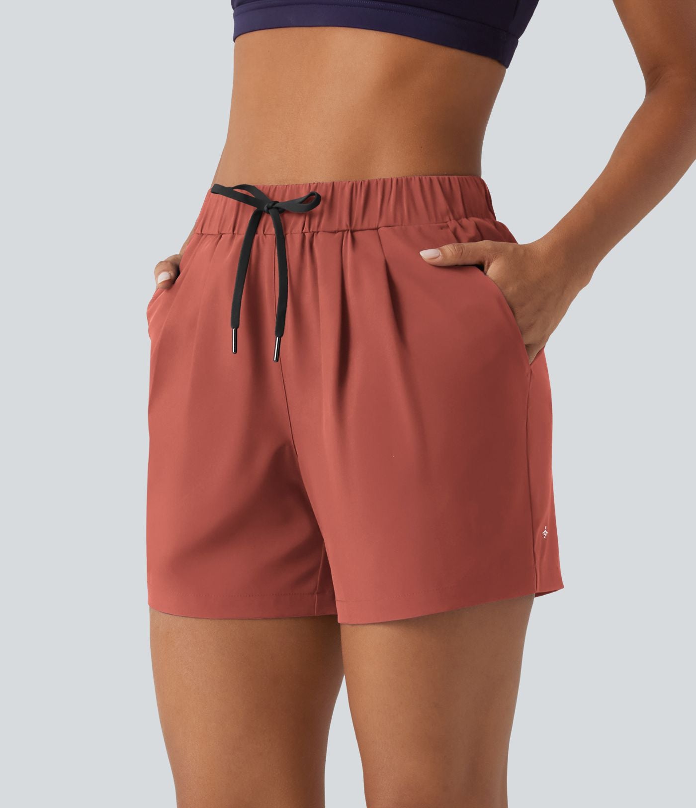 Short de yoga plissé taille haute élastique 12,5 cm avec cordon de serrage et poches