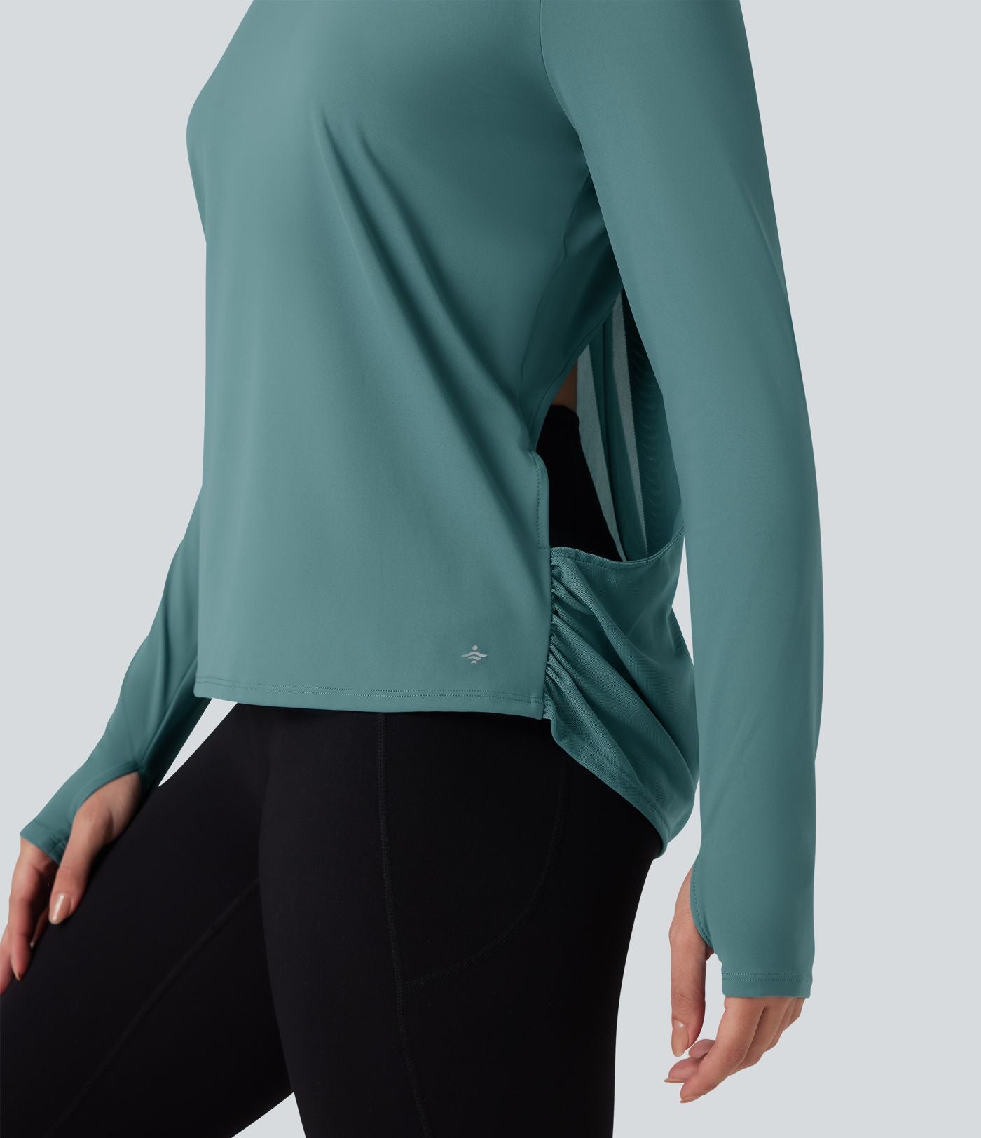 Top de sport yoga SoftlyZero™ Airy mesh contrastant à découpes manches longues avec trous pouces - UPF50+