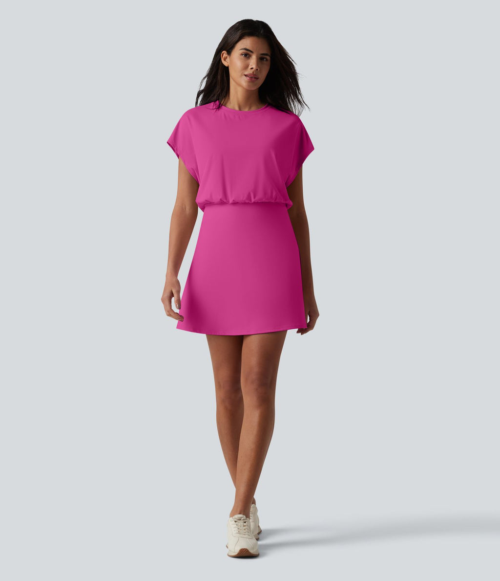Robe de sport mini de yoga SoftlyZero™ Airy 2-en-1 effet frais InstantCool col rond à manches courtes, demi-zip et poches, accès facile Easy Peasy