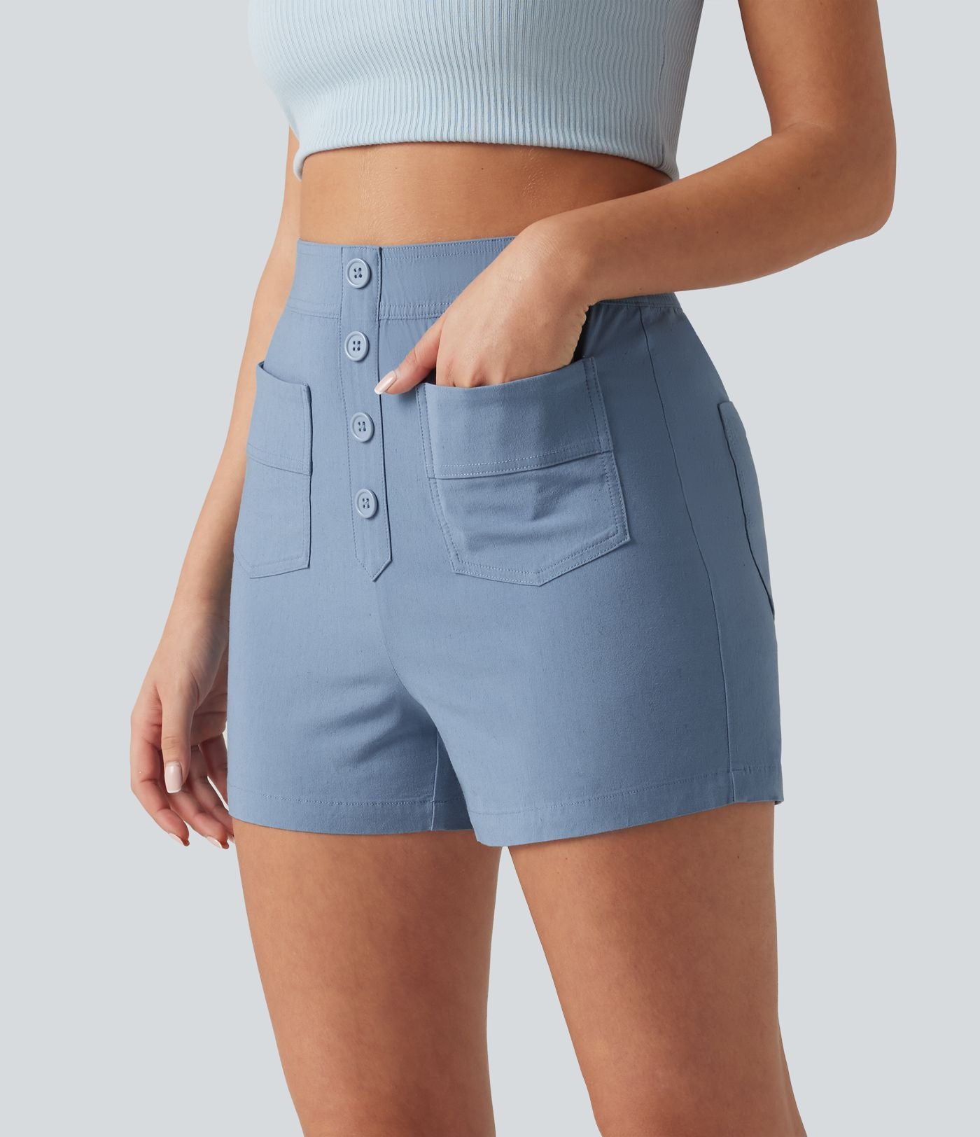 Short décontracté taille haute en lin stretch 7,5 cm avec poches