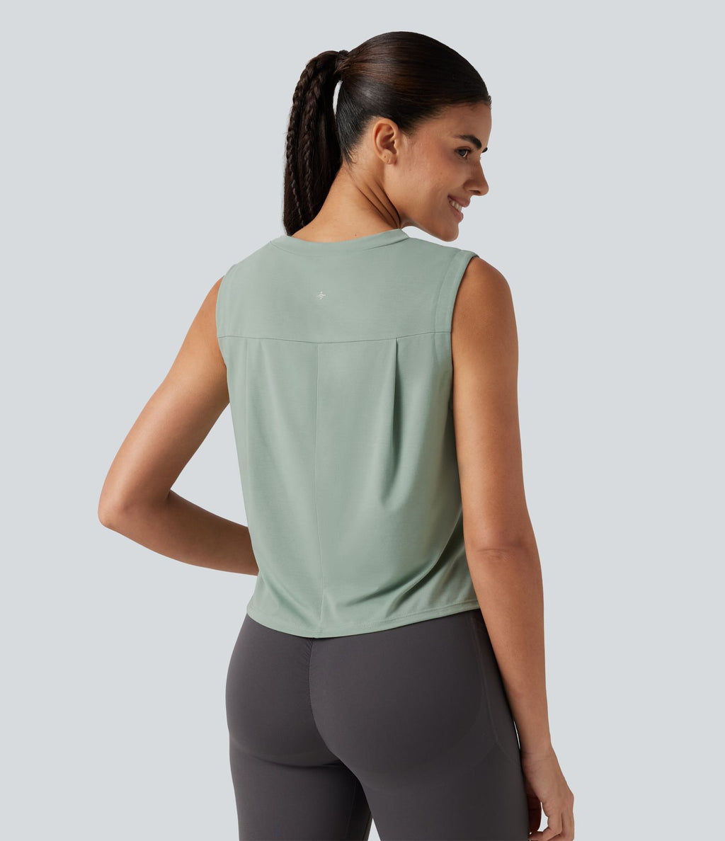 Débardeur de sport, col rond, ourlet asymétrique haut-bas, séchage rapide