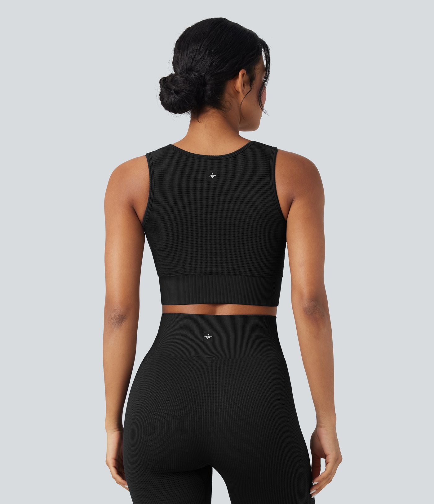Brassière de sport yoga courte maintien léger col U en maille gaufrée sans couture OneForm Seamless Flow