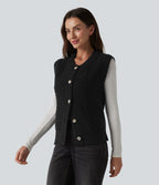 Gilet casual col rond ourlet fendu boutonnage devant