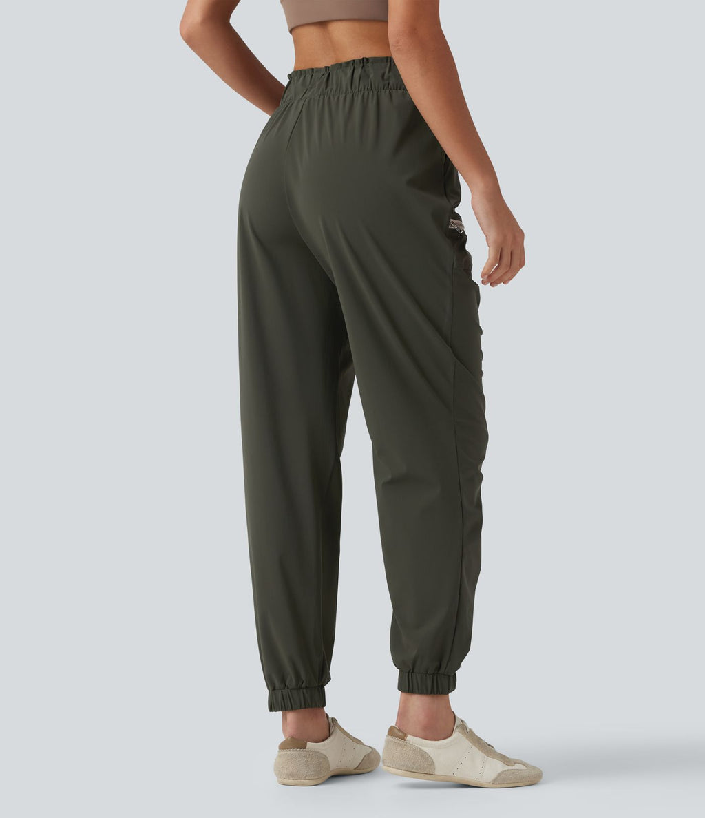 Jogging de course fuselé froncé taille mi-haute à cordon de serrage, séchage rapide, à effet frais InstantCool, avec poches, protection solaire UPF40+