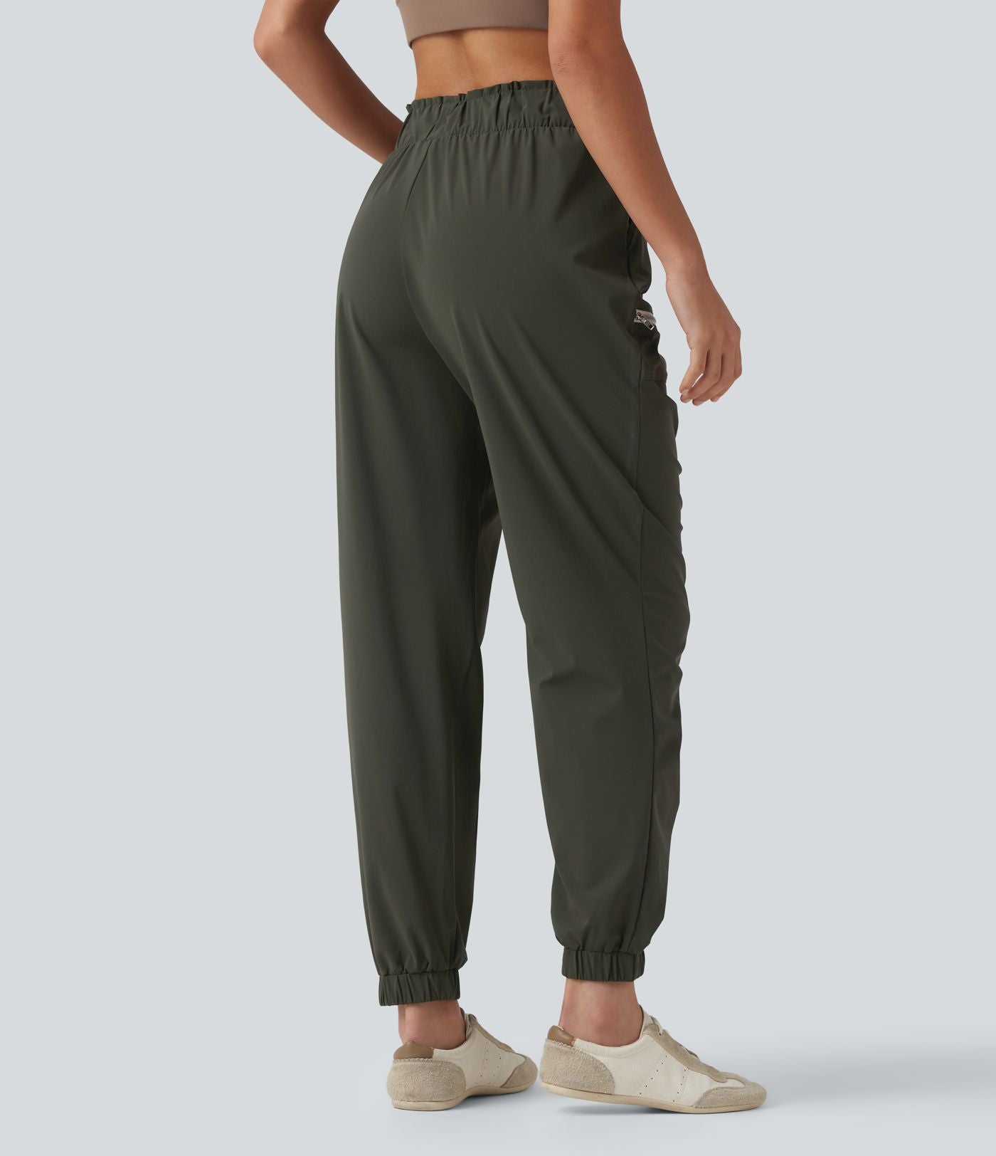 Jogging de course fuselé froncé taille mi-haute à cordon de serrage, séchage rapide, à effet frais InstantCool, avec poches, protection solaire UPF40+