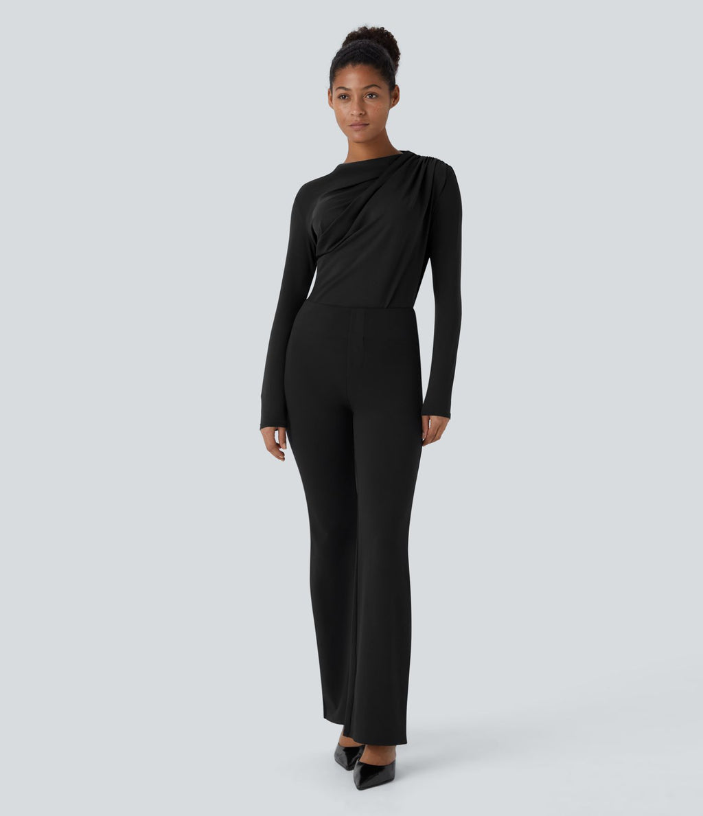 Cowl Neck Ruched Long Sleeve Slim Work Top