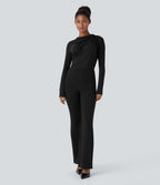 Cowl Neck Ruched Long Sleeve Slim Work Top