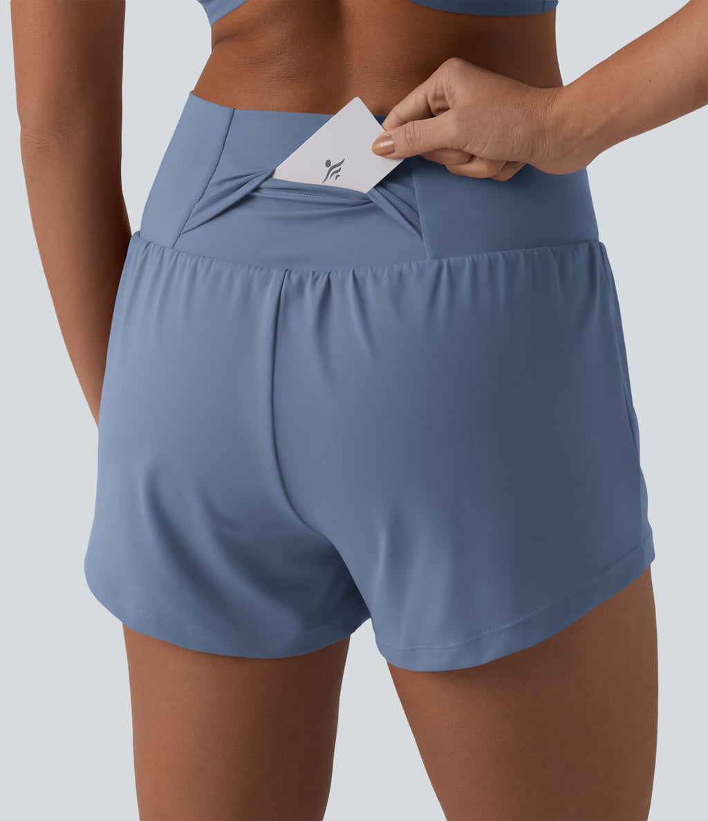 Short de yoga 2-en-1 SoftlyZero™ Airy croisé taille haute 7,5 cm effet frais InstantCool avec poches