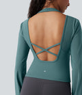 Haut de sport de yoga SoftlyZero™ aérien dos nu dos-nu manches longues bishop mesh contrastant - UPF50+