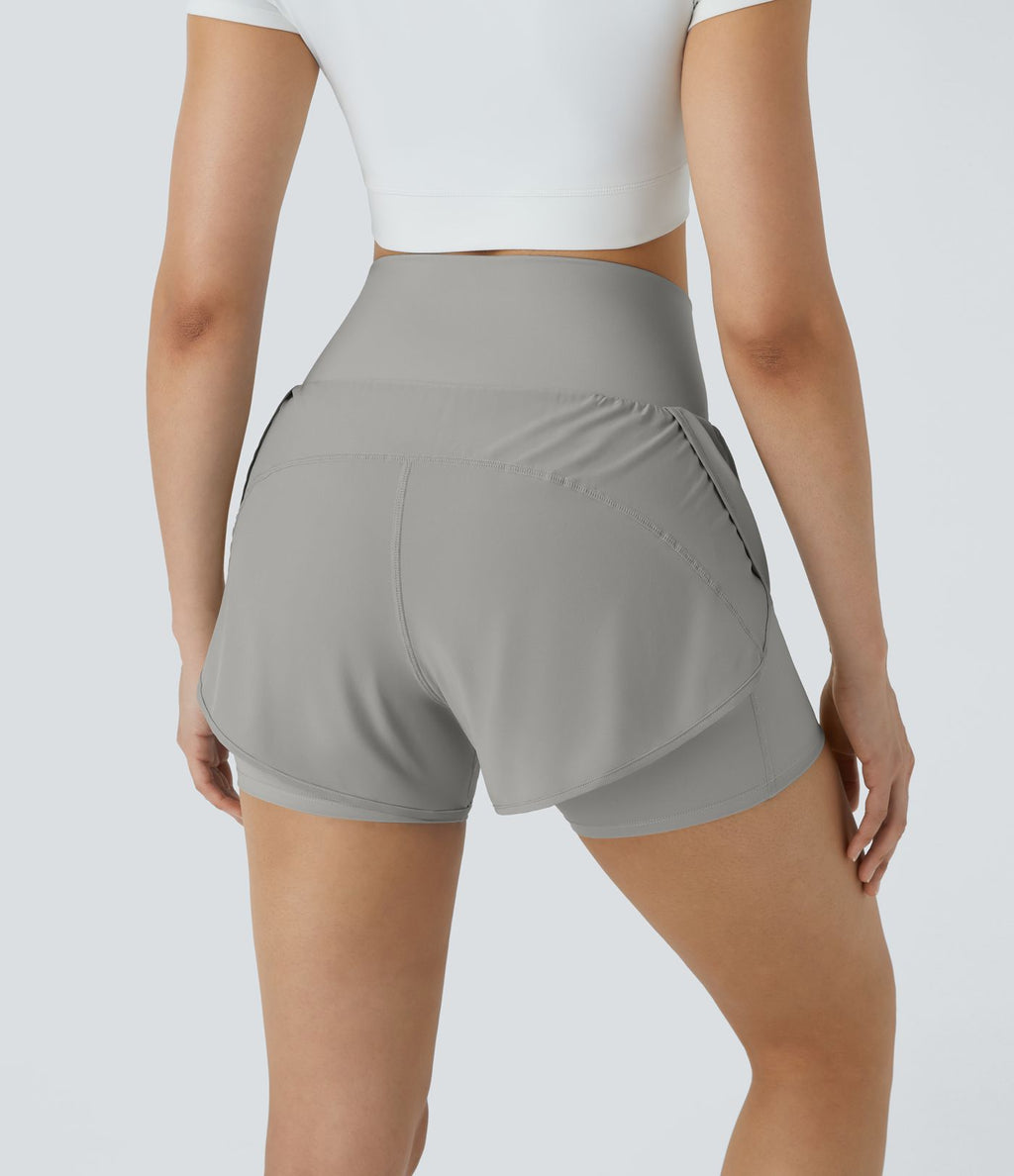 Breezeful™ Short 8,8cm Yoga Séchage Rapide 2 en 1 Taille Super Haute Ourlet Courbé Poches Latérales
