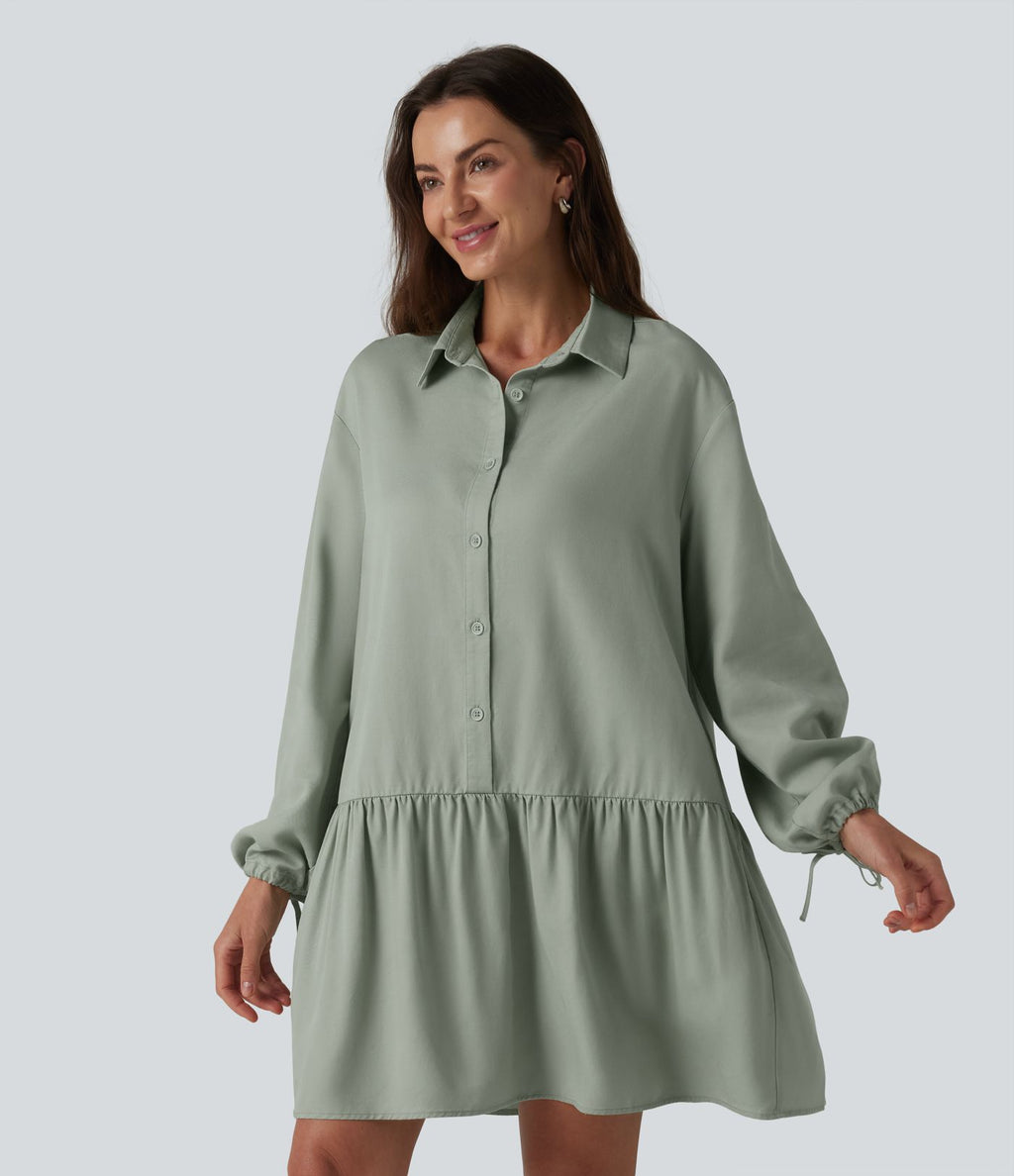 Robe chemise mini à manches longues avec poches