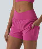 Short de yoga 2-en-1 SoftlyZero™ Airy croisé taille haute 7,5 cm effet frais InstantCool avec poches