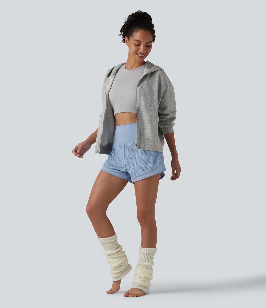 Short de yoga 2-en-1 gainant taille haute à œillets avec poche — 6,5 cm