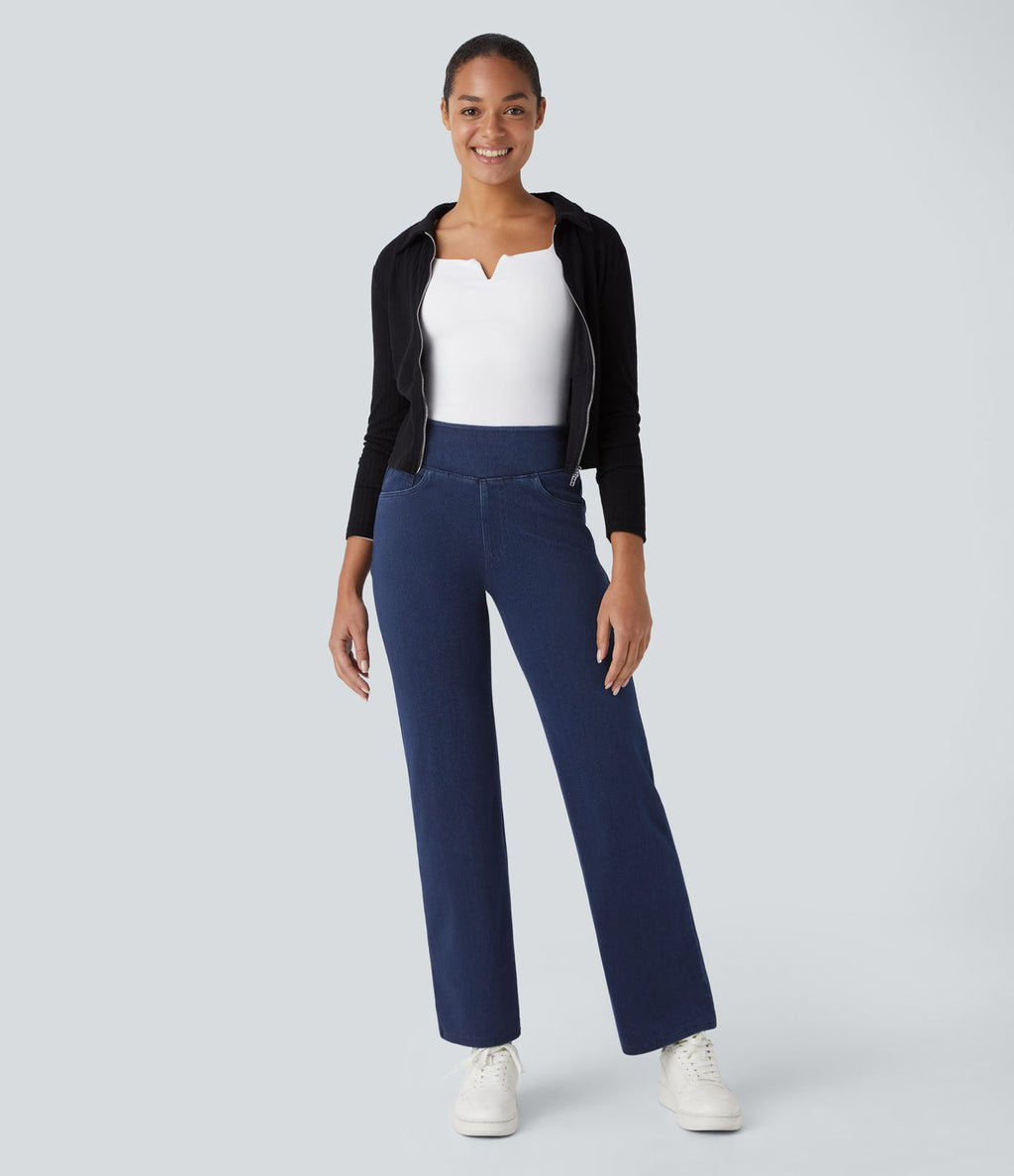 Halara Flex™ Jean Droites Travail en Maille Extensible Taille Haute Plusieurs Poches
