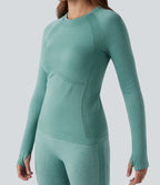 OneForm Seamless Flow Top de sport yoga à col rond, manches longues raglan avec passants pouces