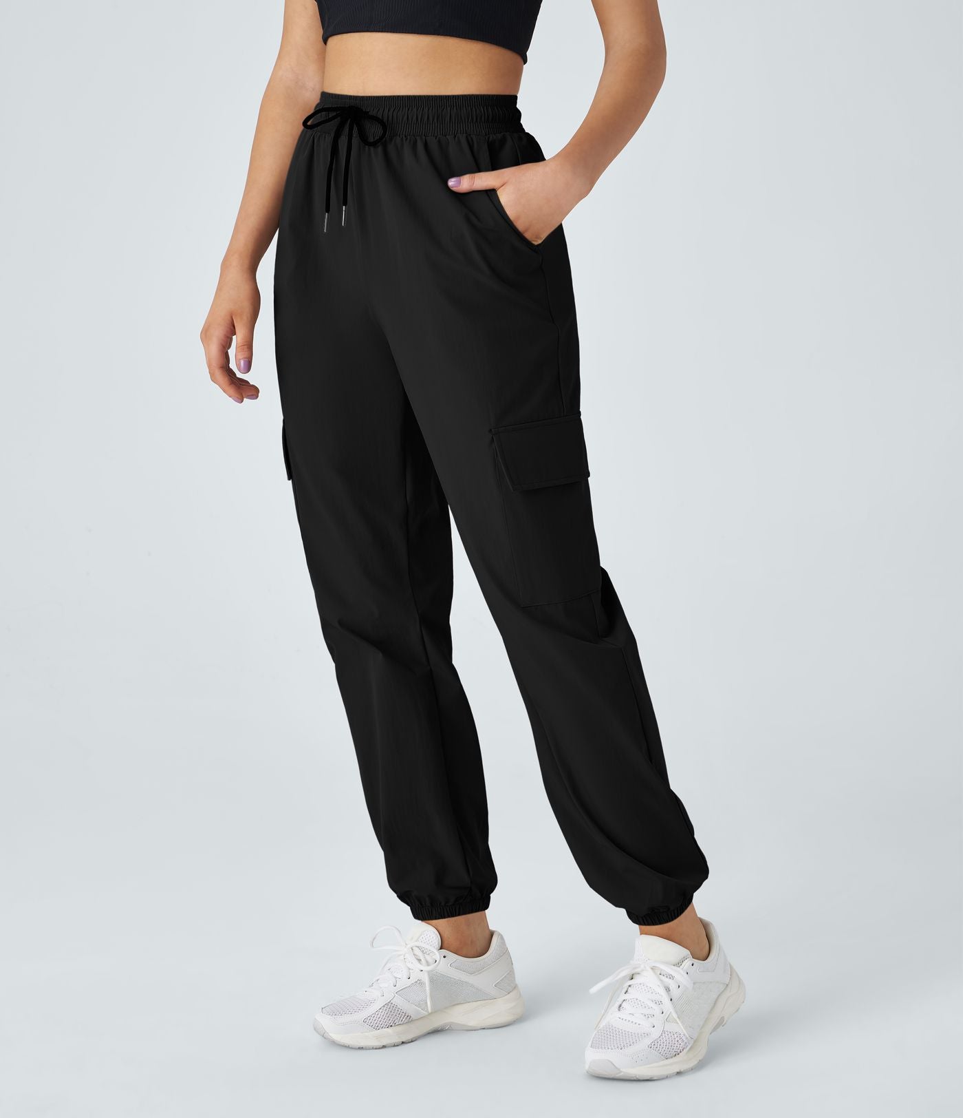 Jogging Cargo Casual à Taille Mi-Haute Cordon de Serrage et Poches Latérales