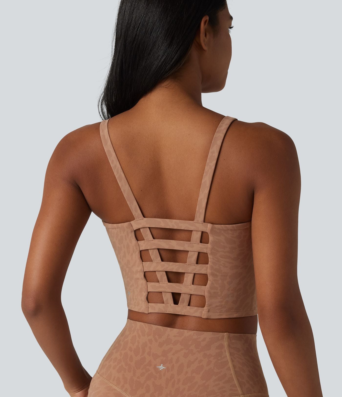 Débardeur de yoga court à imprimé léopard Halara UltraSculpt™ avec soutien-gorge intégré et décolleté en U