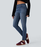 Jean skinny 7/8 décontracté taille mi-haute délavé Halara Flex™ avec poches