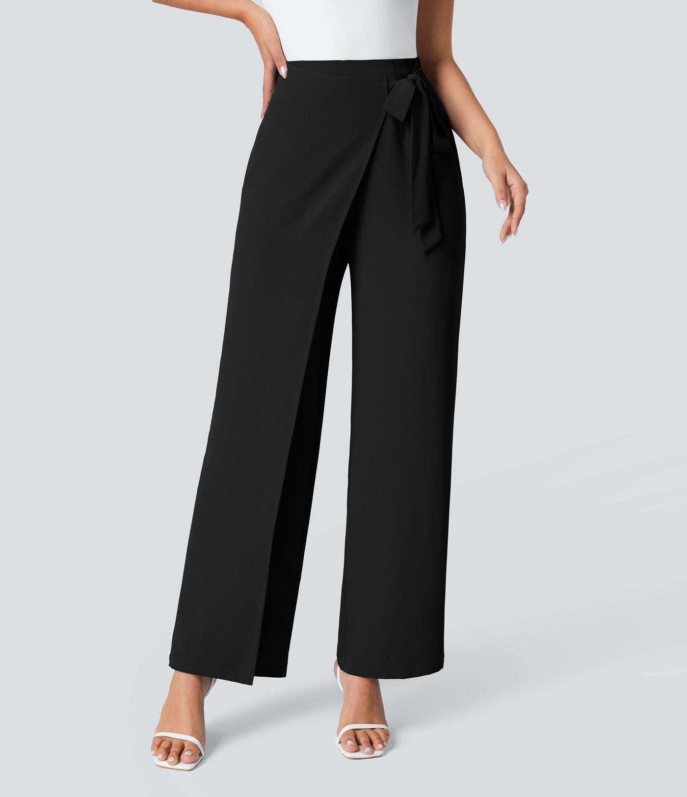 Pantalon Tailleur Large Fluide Taille Haute Fermeture Éclair Invisible