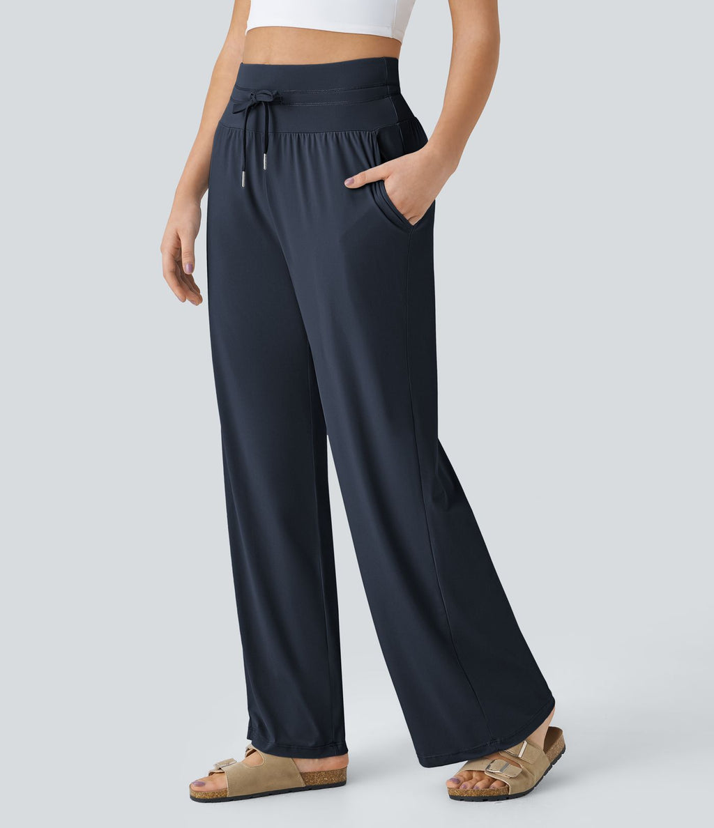 Pantalon large décontracté taille haute cordon de serrage poches latérales effet frais InstantCool