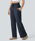 Pantalon large décontracté taille haute cordon de serrage poches latérales effet frais InstantCool