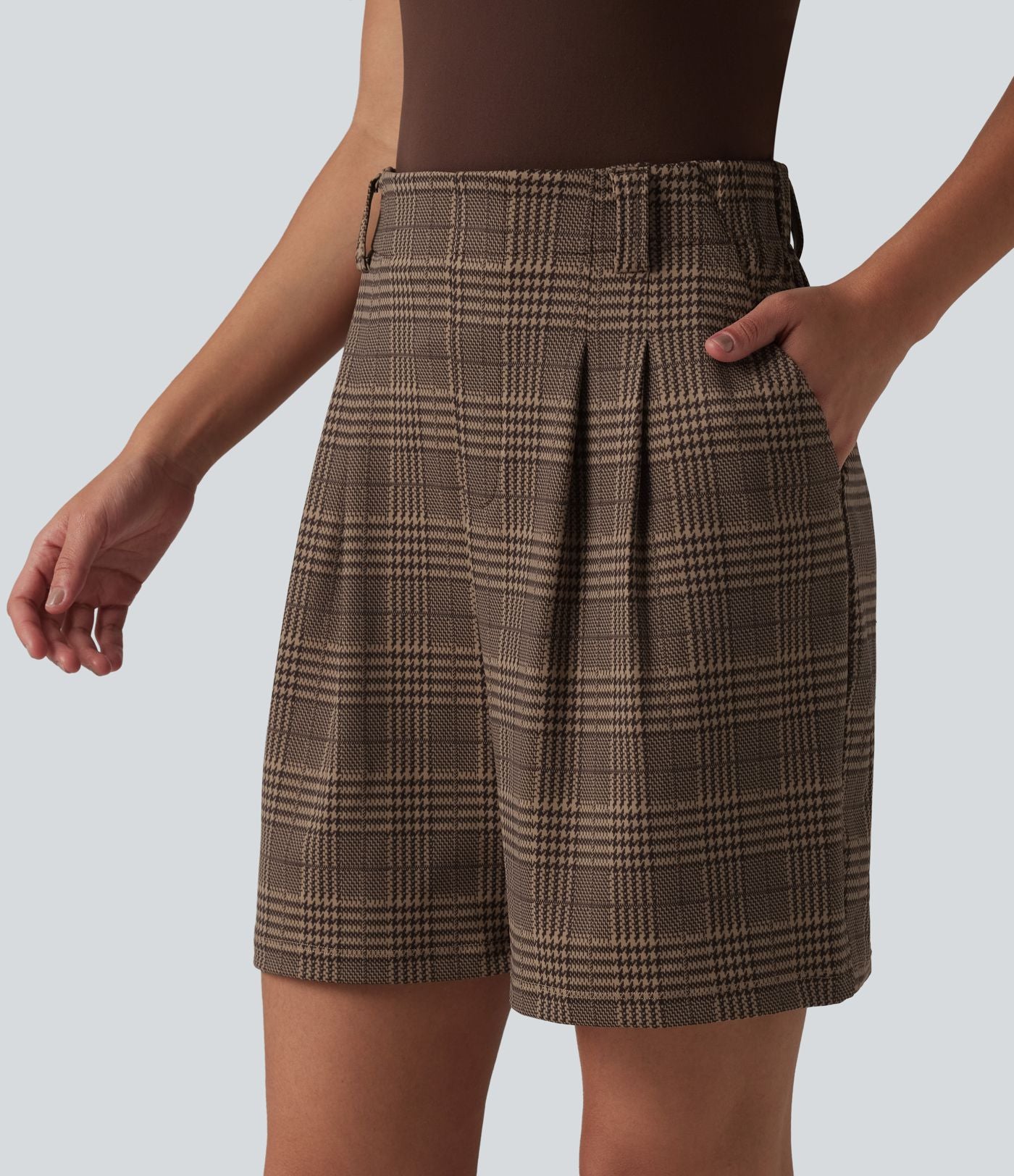 Short de travail ample à carreaux taille haute avec poches