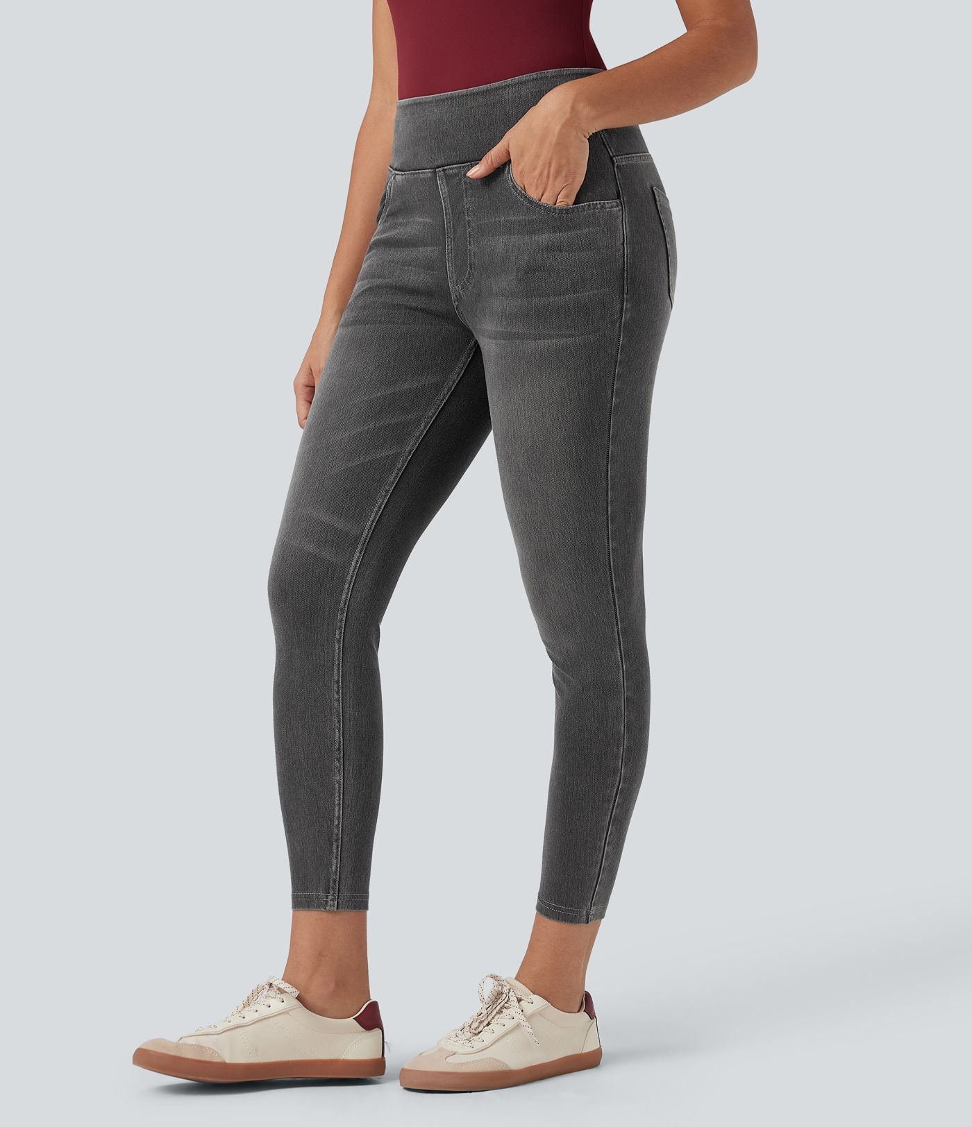 Leggings 7/8 décontractés en denim taille haute avec poches Halara Flex™